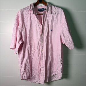 Ralph Lauren Classic Fit Mens Short Sleeve Button Down Shirt Sz 3 XLT Tall Pink